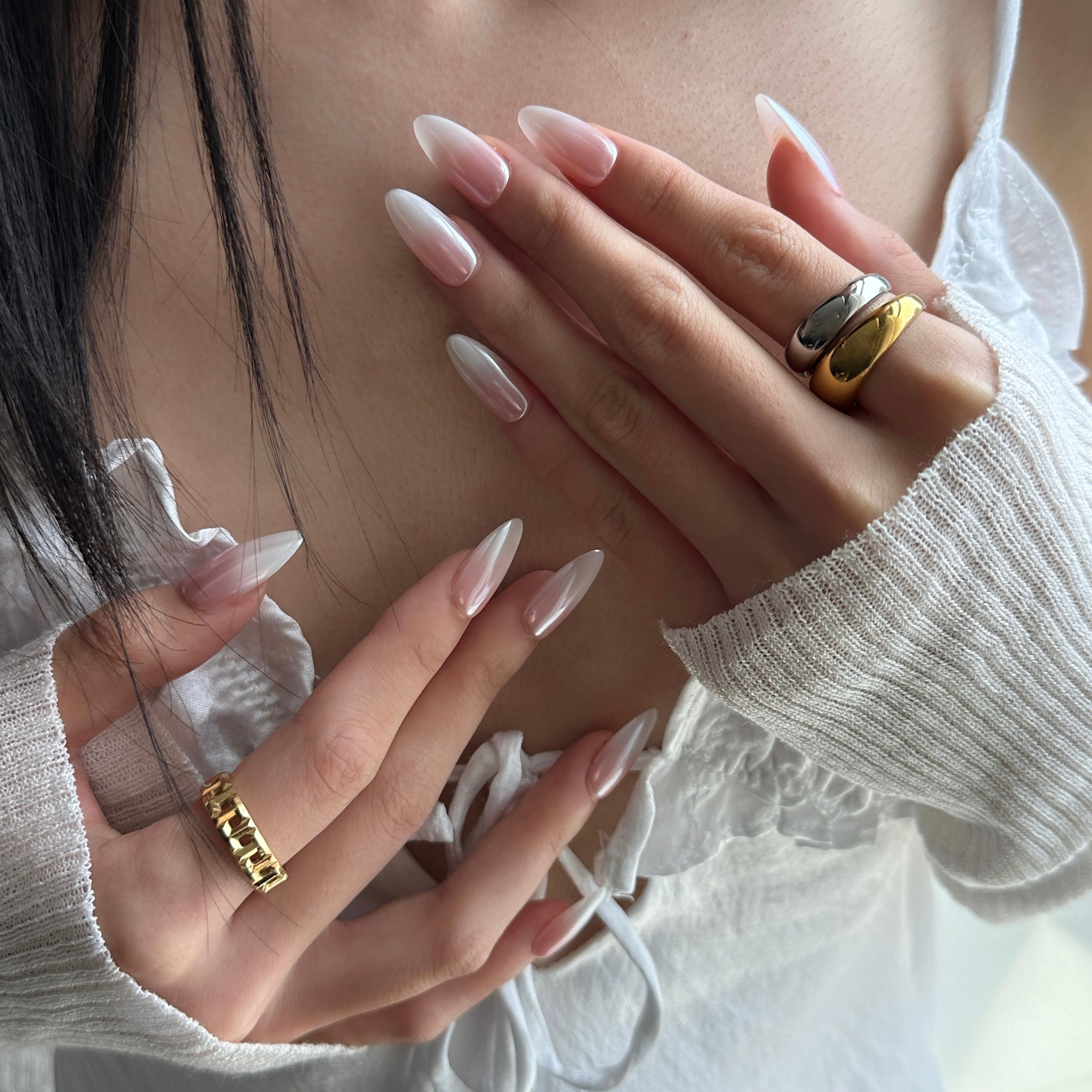 French Tips with Sheer Pearl Glaze