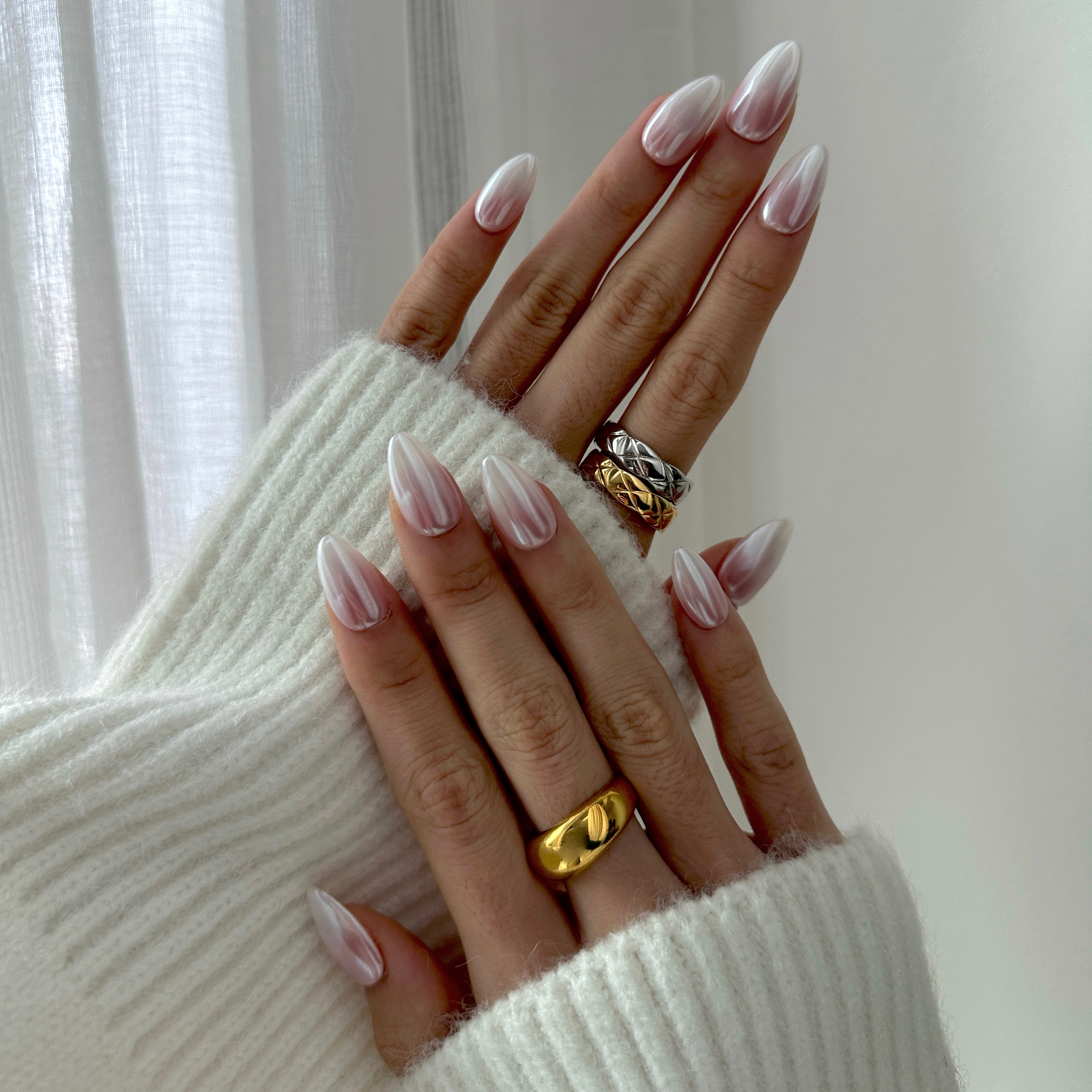 French Tips with Sheer Pearl Glaze